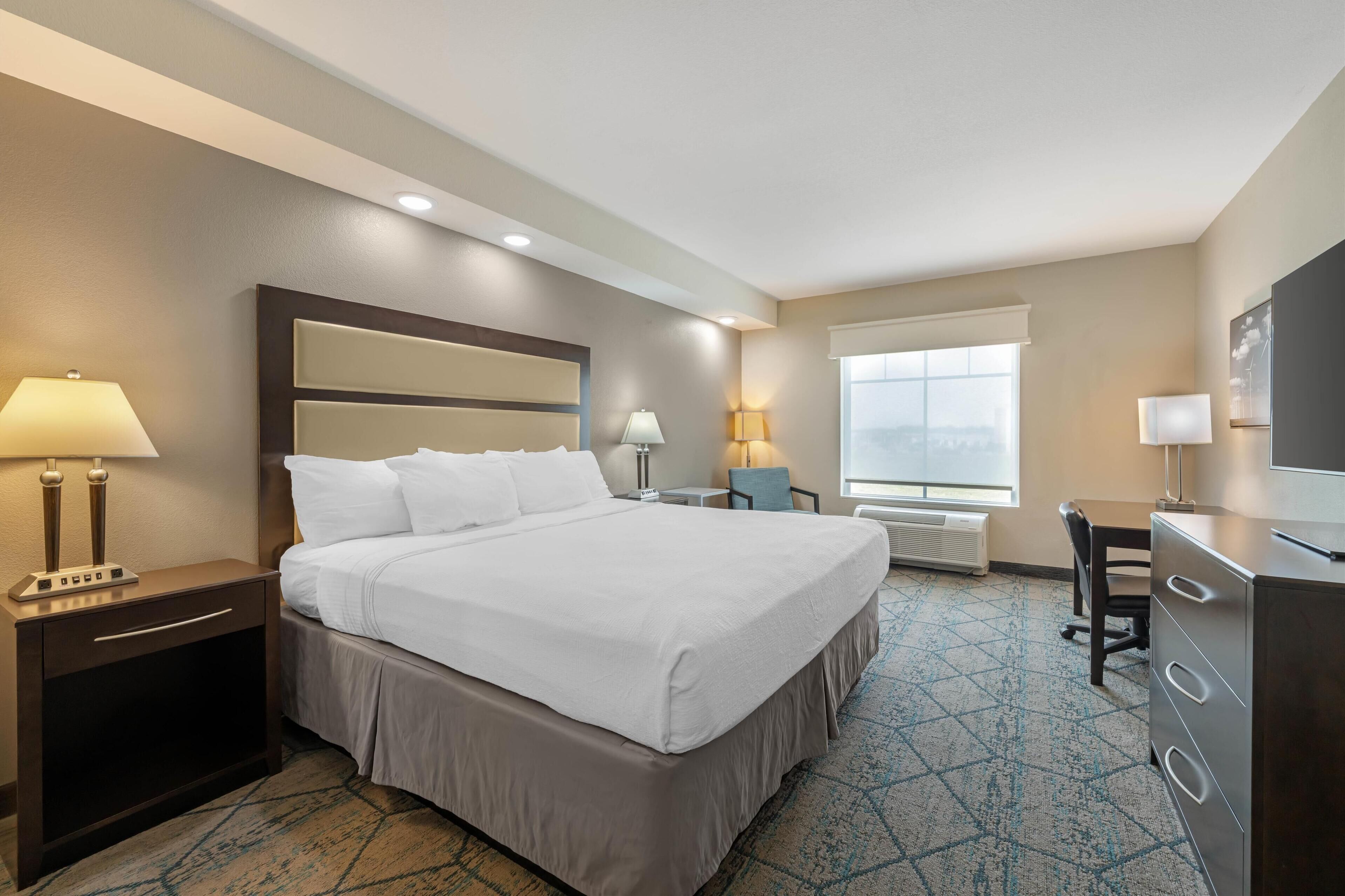 Standard Room, 1 King Bed, Non Smoking, Refrigerator & Microwave (Walk-in Shower) | Desk, laptop workspace, iron/ironing board, cots/infant beds