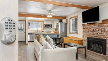 Smart TV, fireplace, foosball, table tennis