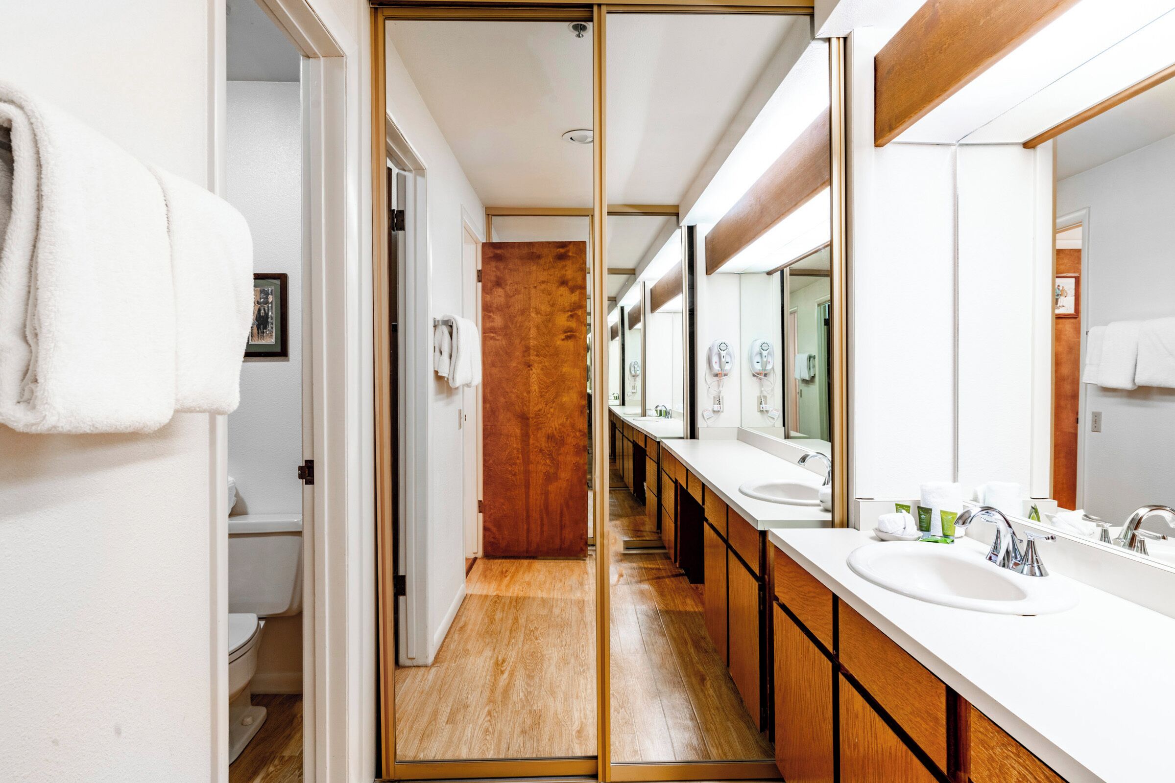 Combined shower/bathtub, jetted bath, hair dryer, towels