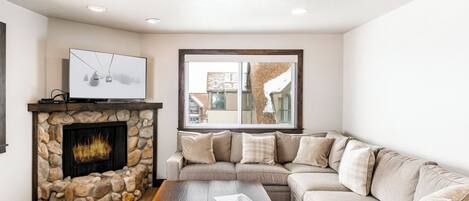 Televisor intel·ligent, llar de foc, reproductor de DVD i llibres