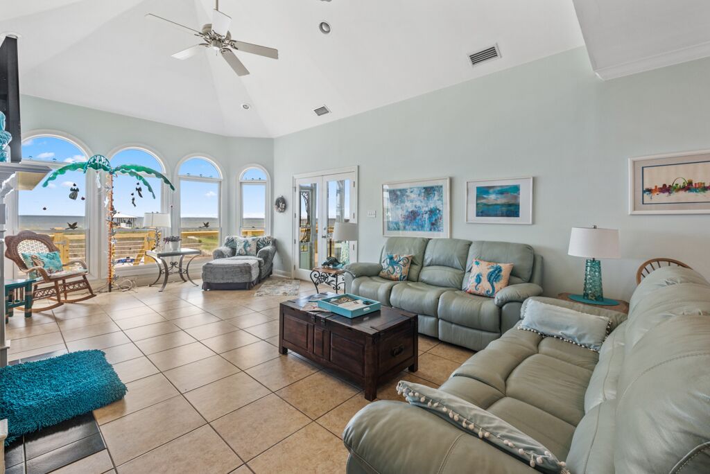Plenty of comfy seating with Two couches in the living area.