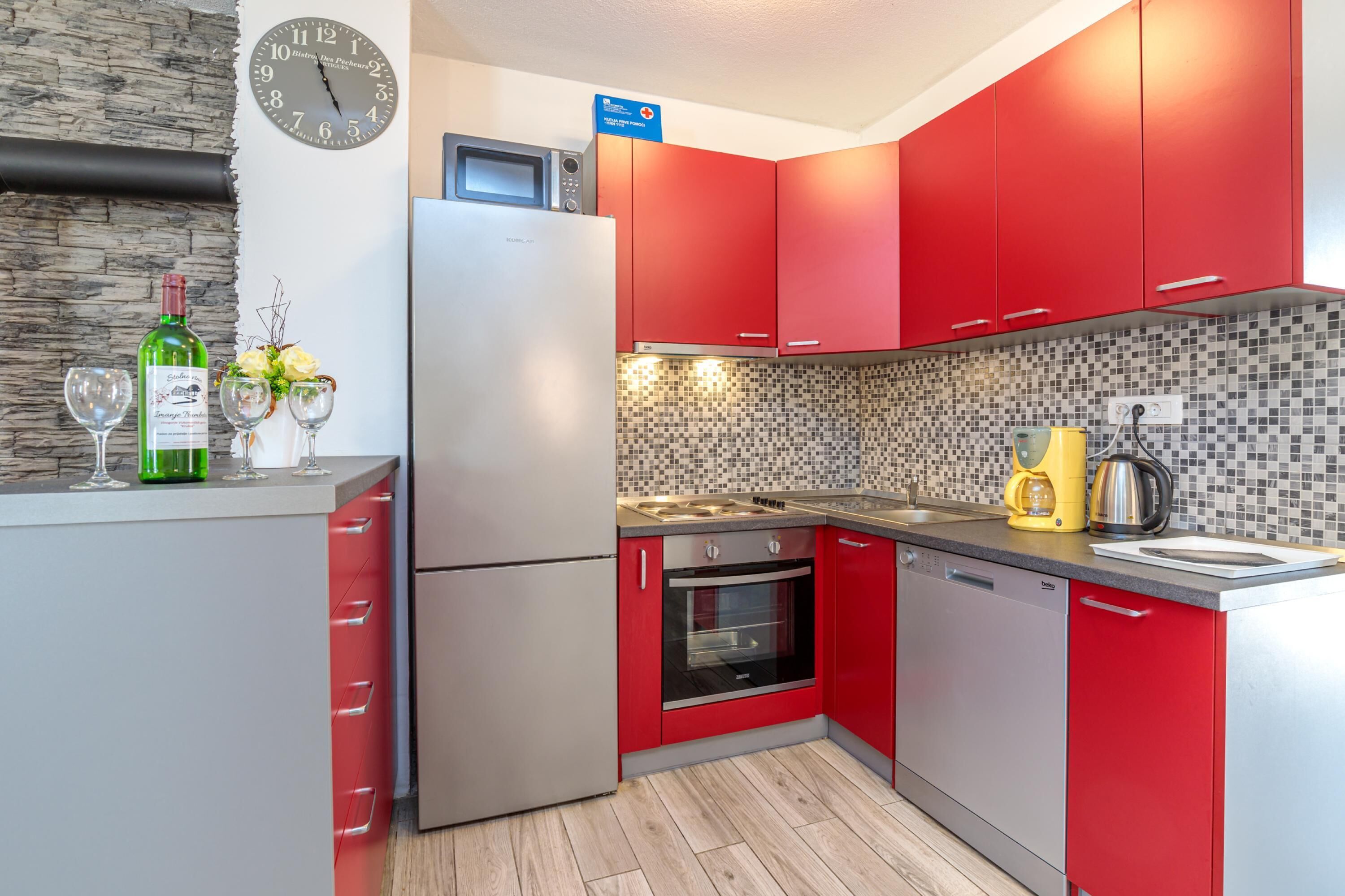 Family House, Multiple Bedrooms (Pool House Klara With Sauna) | Private kitchen | Fridge, microwave, oven, stovetop