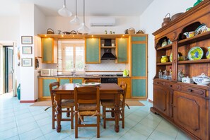 Panoramic Apartment | Private kitchen | Full-sized fridge, microwave, oven, coffee/tea maker