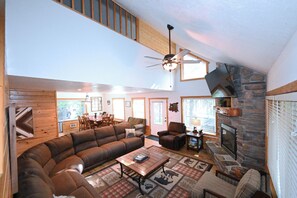 Smart TV, fireplace, table football