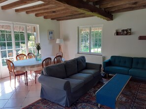 TV, caminetto, tavolo da ping pong, libri