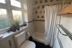 Shower, free toiletries, towels