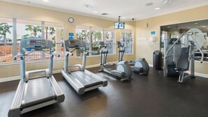A fitness center with treadmills, elliptical machines, and weight equipment. - Windsor Wonderland!  Your Disney Getaway! Water slides, pool, arcade and more! (Kissimmee)