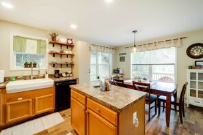 Fridge, microwave, stovetop, dishwasher - 'Greystone' Creekside Cabin: Hike, Fish & Explore! (Elk Park)