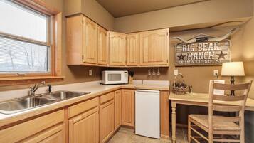 Fridge, microwave, coffee/tea maker, electric kettle