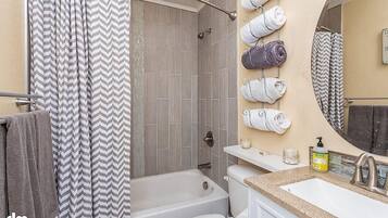 Towels, soap, shampoo, toilet paper