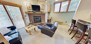 Smart TV, fireplace, offices, computer monitors