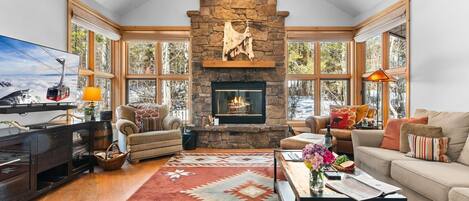 TV connectée, cheminée, lecteur de DVD