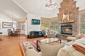 Living Room with Wood Burning Fireplace