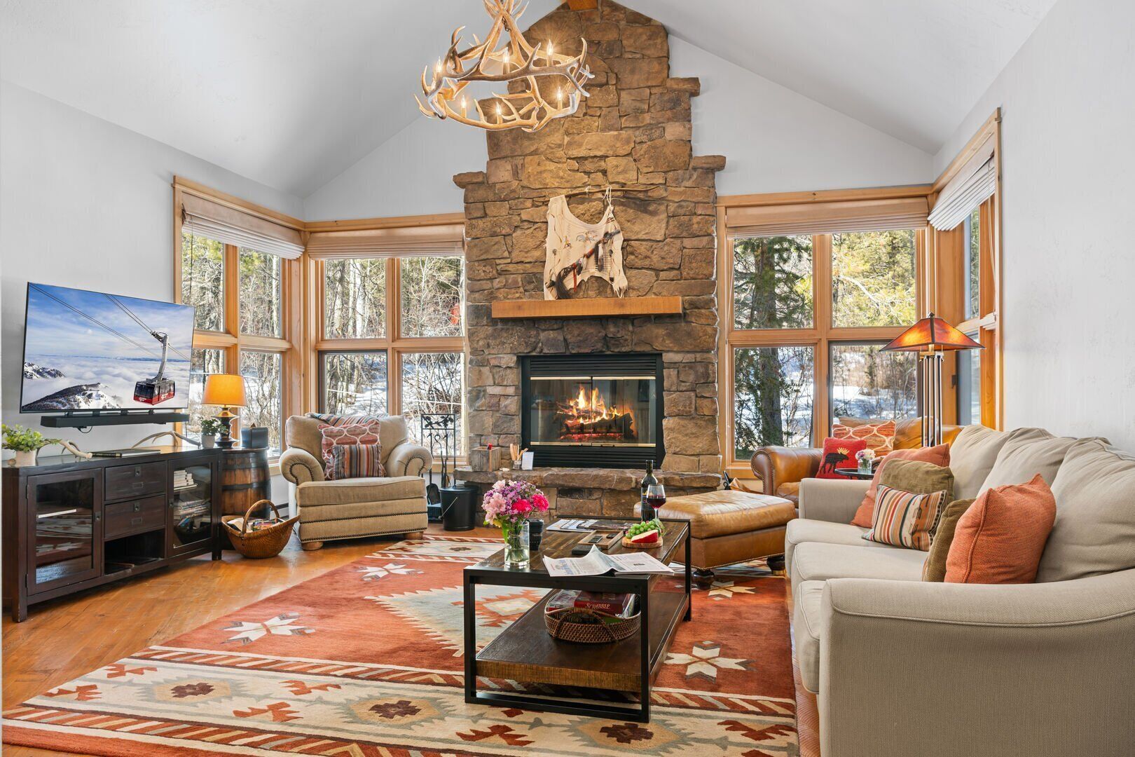 TV connectée, cheminée, lecteur de DVD