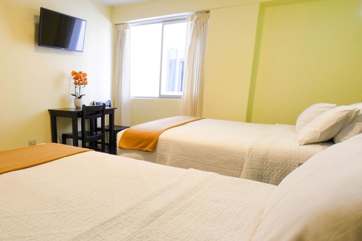 Desk, laptop workspace, WiFi (free), bed sheets