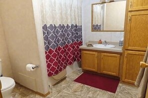Shower, hair dryer, shampoo - Boots Bison Cabin 2 BR 1 B Sleeps 6 (Medora)