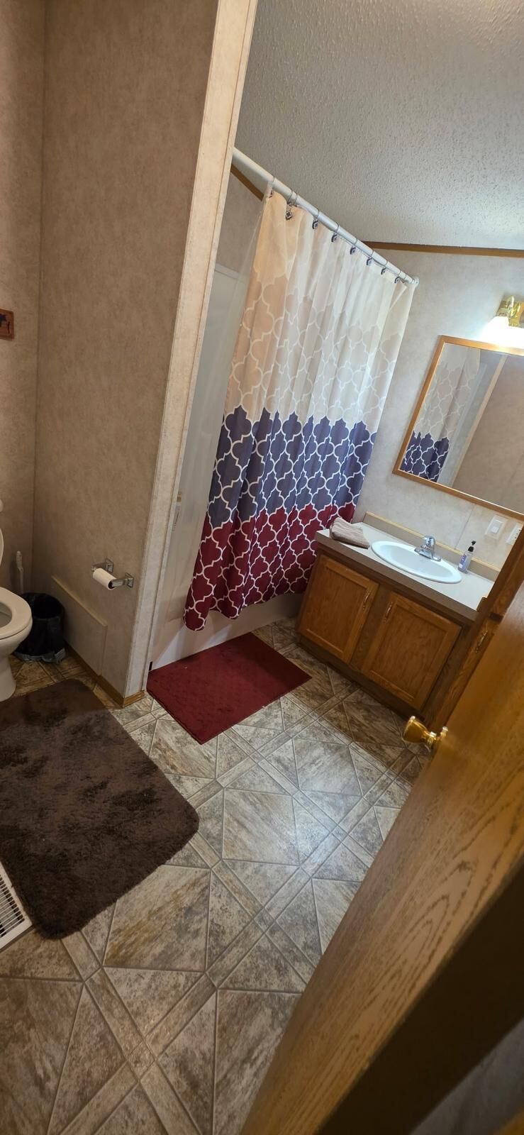 Shower, hair dryer, shampoo