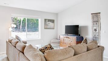 Een televisie, een dvd-speler, boeken en een filmbibliotheek