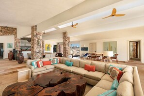 Smart TV, fireplace, DVD player, stereo