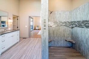 Bathtub, hair dryer, towels