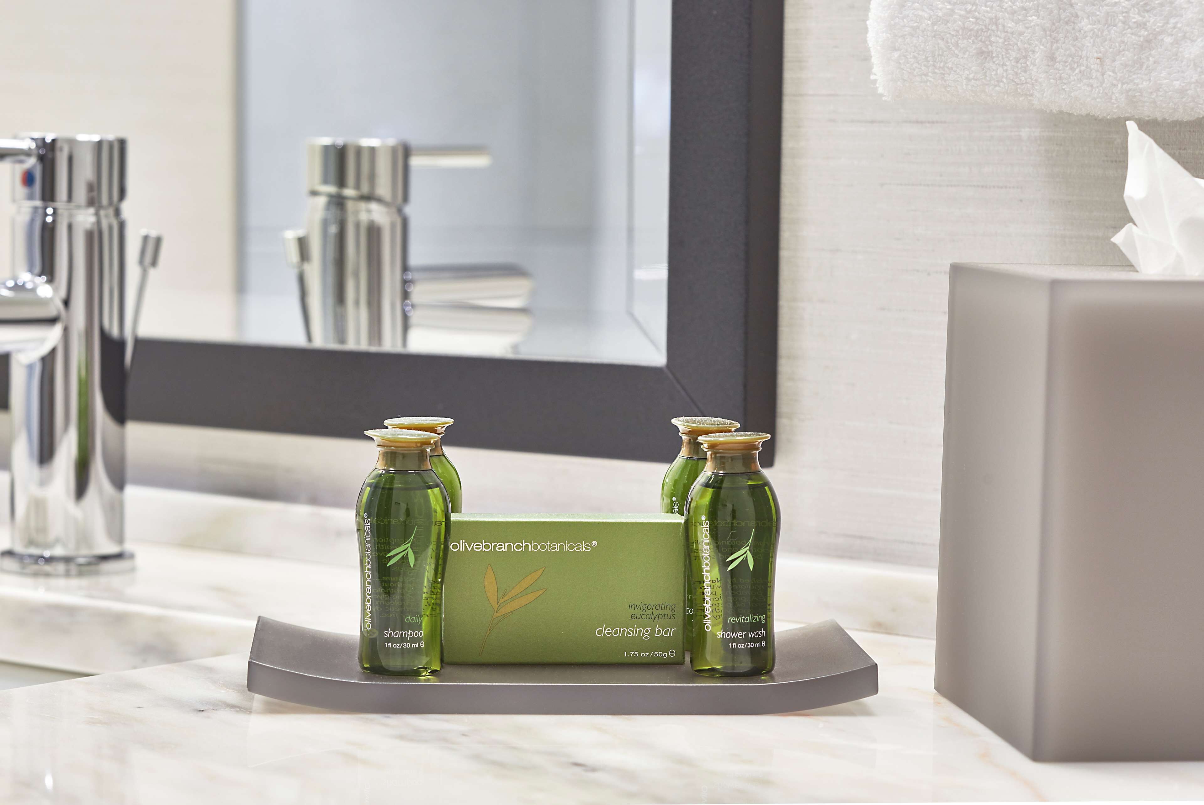 designer toiletries, bathrobes, towels