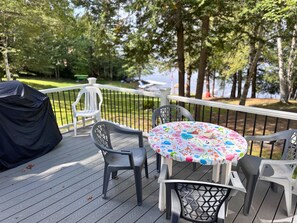 Outdoor dining - Messalonskee Lake Camp Escape; Family‑Friendly, Shared Waterfront, Sleeps 8 (Sidney)