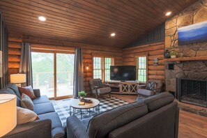 Smart TV, fireplace, video games, video library