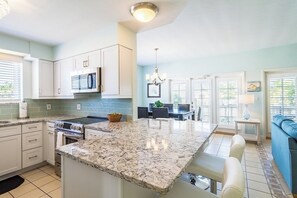 Fridge, microwave, oven, stovetop - P73 - Charming 4 bedroom duplex with deep water dockage and Cabana Club access. (Key Colony Beach)