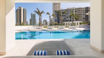 Indoor pool, open 5:00 AM to 10:00 PM, sun loungers