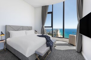 Three Bedroom Sky Penthouse | Premium bedding, in-room safe, blackout drapes, iron/ironing board