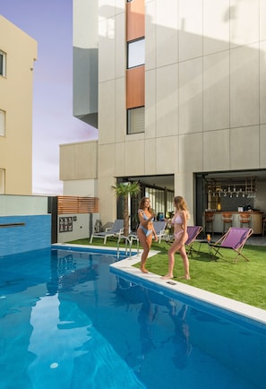 Outdoor pool, pool loungers