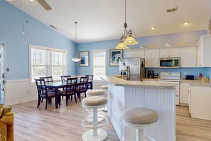 Fridge, microwave, oven, stovetop - Private Pool, Near Beach, Ocean Views, Outdoor Kitchen, Arcade Games, Dog Friendly w/Fence (Kure Beach)