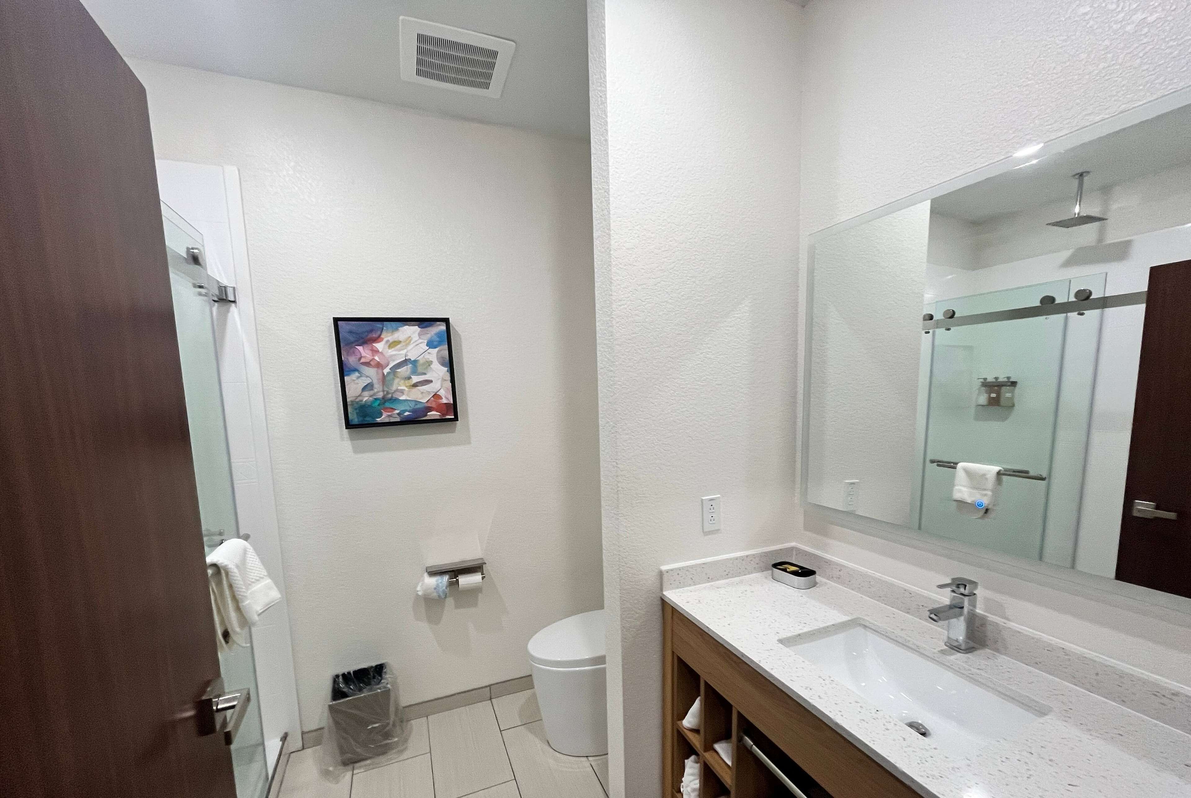 suite, 1 king bed with sofa bed, kitchenette (jetted tub, 2 tvs) | bathroom | rainfall showerhead, free toiletries, hair dryer, towels