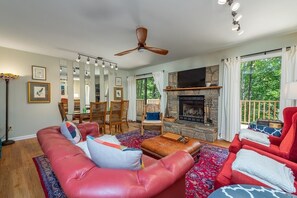 Televisión, chimenea y reproductor de DVD 