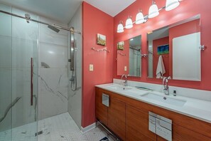 Bathtub, hair dryer, towels