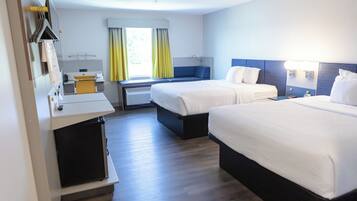 Desk, laptop workspace, free WiFi, bed sheets