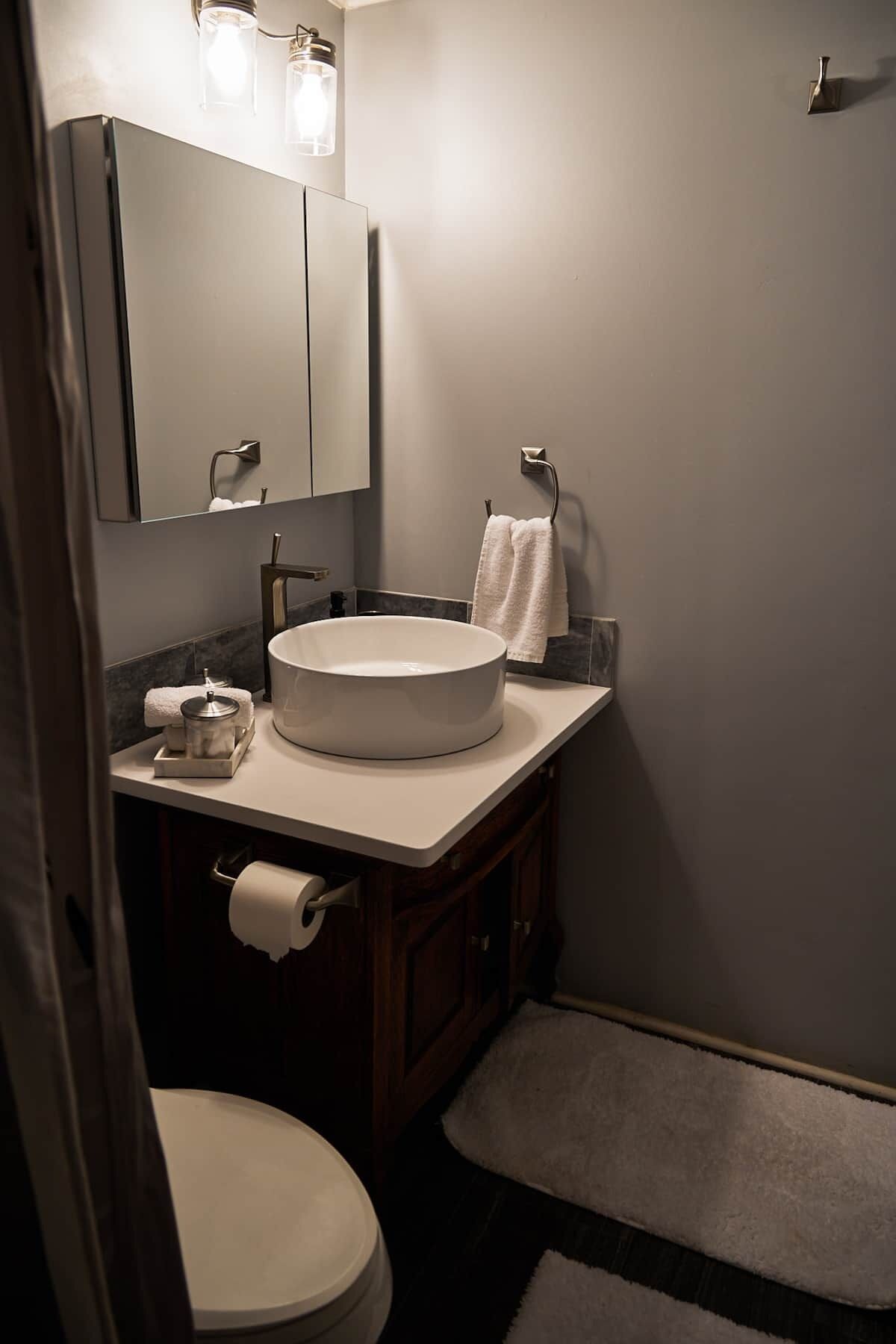 Hårtork, handdukar, tvål och schampo