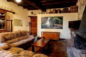 TV, fireplace, DVD player, foosball