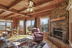 Smart TV, fireplace, video games, DVD player