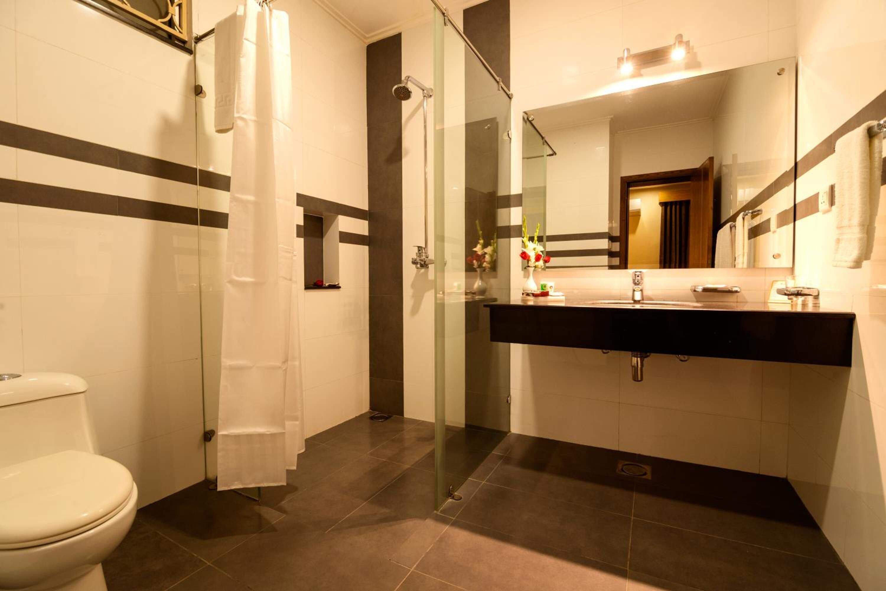 shower, free toiletries, hair dryer, bathrobes