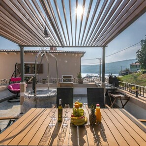 Villa | Balcony - Villa with Sea Views, Hot Tub, & Roof Terrace (Marcana)