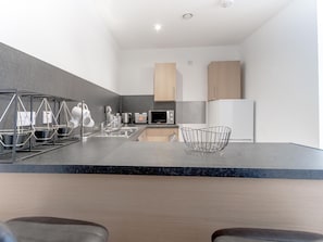 Fridge, microwave, oven, electric kettle