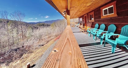 Sunset View over the Mountains! Rustic Cabin w/ Hot Tub