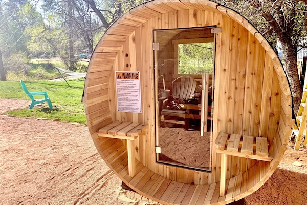 Four Person sauna nestled in backyard to melt away your cares!