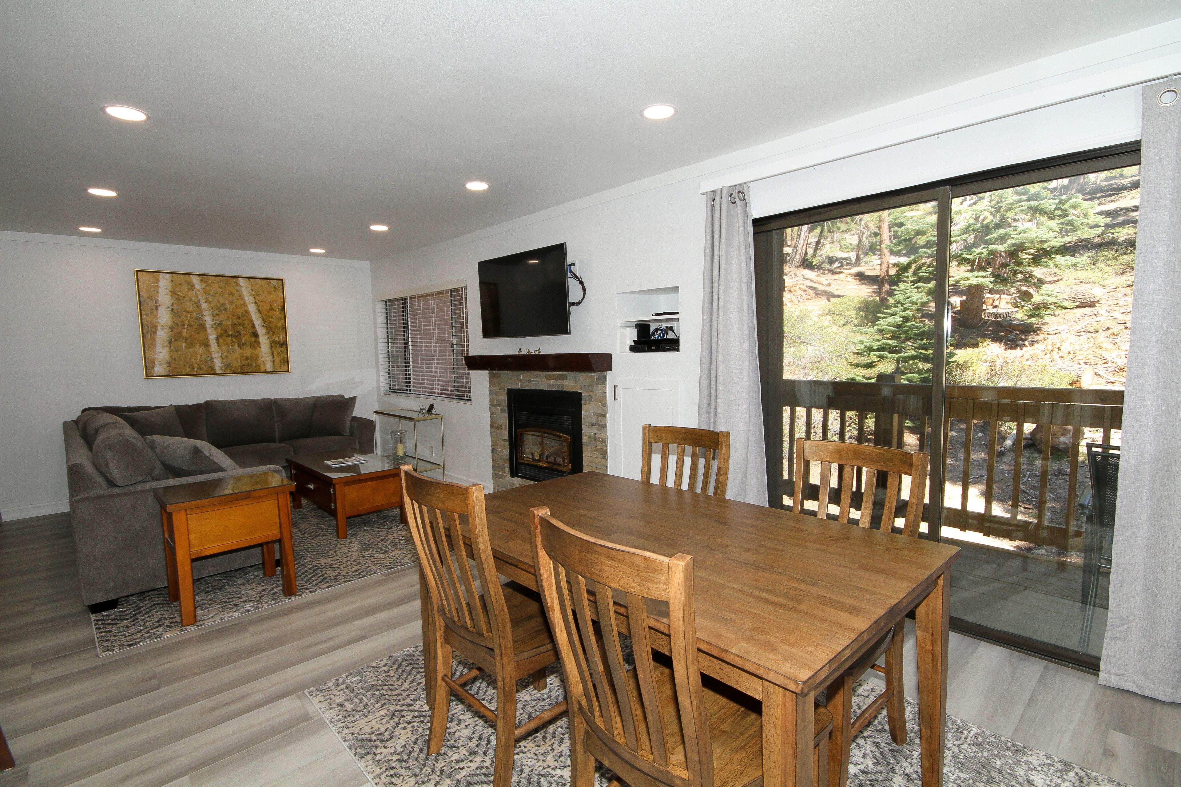 Flat-screen TV, fireplace