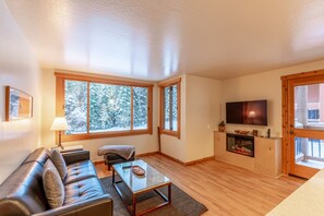TV, fireplace, DVD player, stereo