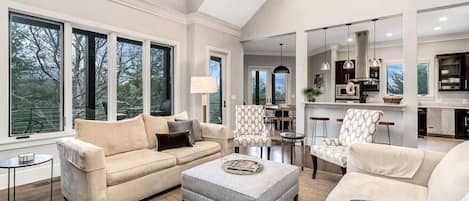 TV connectée, cheminée, baby-foot, chaßne hi-fi