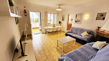 Una televisión, una chimenea