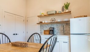 Fridge, microwave, coffee/tea maker, toaster