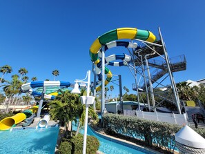A water park with multiple slides and a pool area. - Waterfront, Harbourside, Water Park, Beach, #3314 (Indian Rocks Beach)